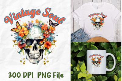 Vintage Soul Flowers Skull Hippie