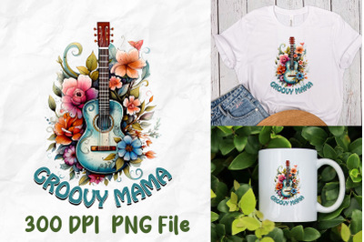 Groovy Mama Hippie Guitar Wild Flower