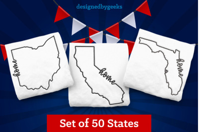 50 US States Home State Outline Bundle | Embroidery