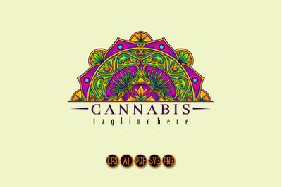 Half mandala marijuana with intricate engraved ornament