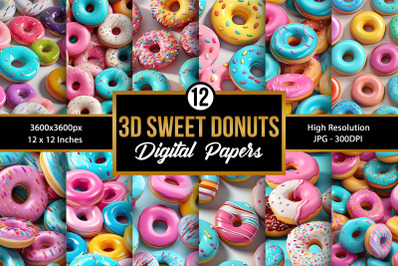 3D Donuts Seamless Pattern Digital Papers