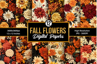 Fall Flowers Seamless Pattern Digital Papers