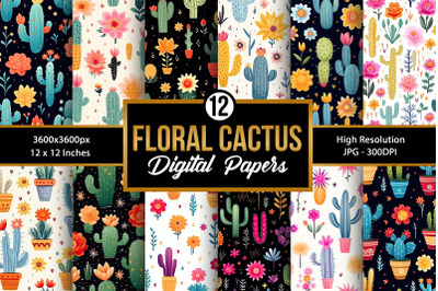 Floral Cactus Seamless Pattern Digital Papers