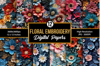 Embroidery Flowers Seamless Pattern Digital Paper