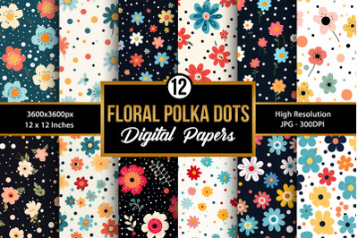 Floral Polka Dots Seamless Pattern Digital Papers