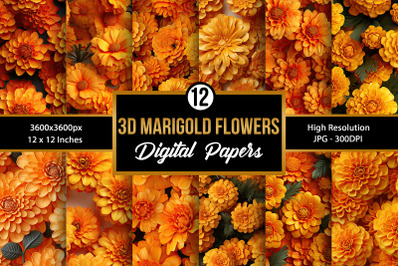 3D Marigold  Flowers Seamless Patterns