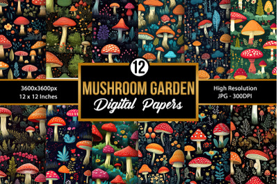 Mushroom Garden Seamless Pattern Digital Papers