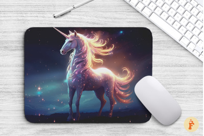 White Unicorn Under Star Night Mouse Pad