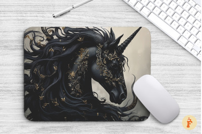 Beautiful Black Unicorn Mouse Pad