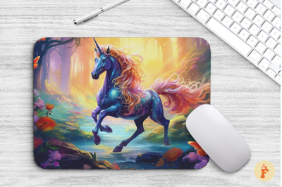 Fantasy Unicorn In Forest Mouse Pad