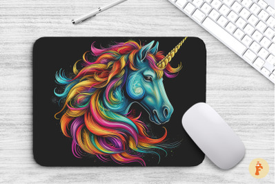 Rainbow Colored Unicorn Head Mouse Pad