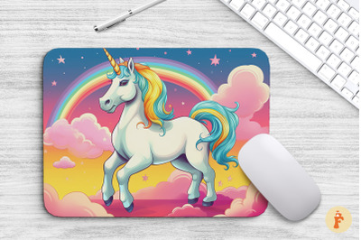 Cartoon Unicorn With Rainbow Mouse Pad