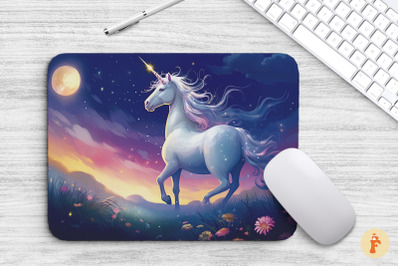 Pretty Unicorn In Night Meadow Mouse Pad