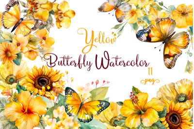 Yellow watercolor Butterflies for Sublimation&2C; Flower PNG