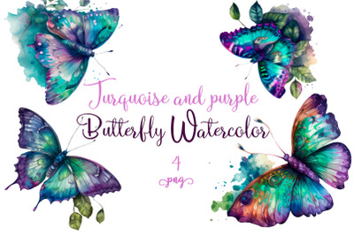 Purple watercolor Butterflies for Sublimation, Flower PNG