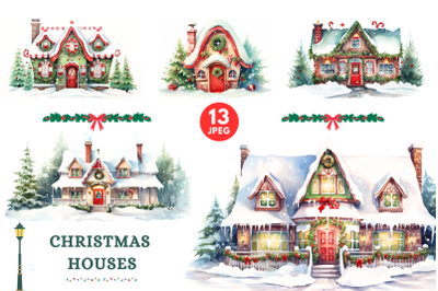 Christmas Watercolor Houses