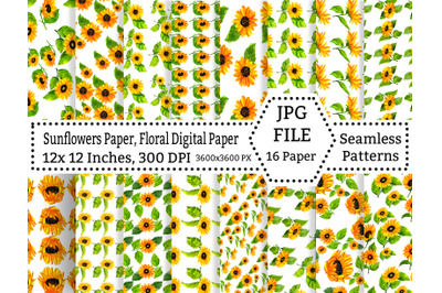 Watercolor Sunflowers Pattern Collection