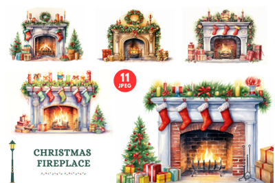 Christmas Watercolor Fireplace