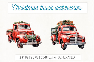 Christmas farm truck watercolor PNG
