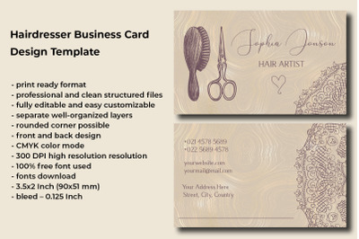 Hairdresser Business Card Design Template&nbsp;