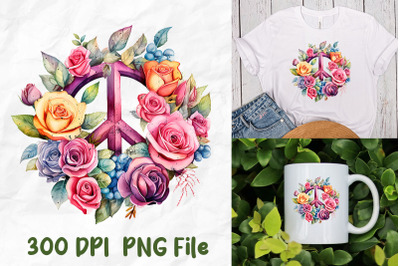 Hippie Peace Sign Pink Roses Flowers