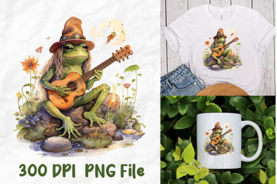 Hippie Retro Frog Play Guitar Meditate