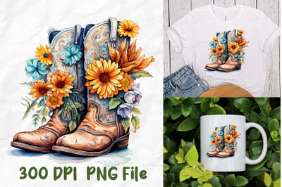 Hippie Cowboy Boots Wild Flowers