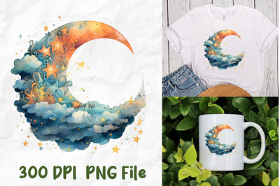 Hippie Moon Star Cloud Watercolor