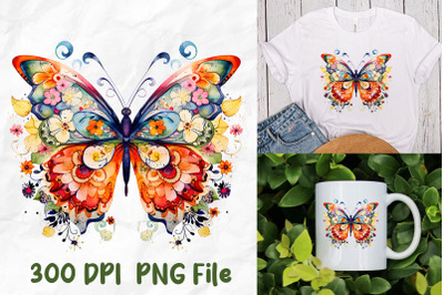 Hippie Wild Flowers Butterfly Rainbow