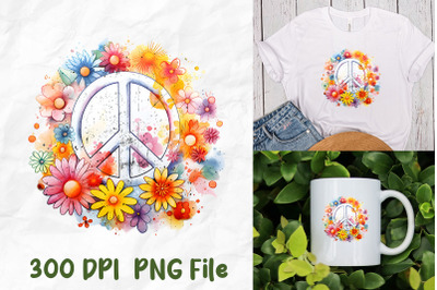 Hippie Rainbow Wild Flowers Peace Sign