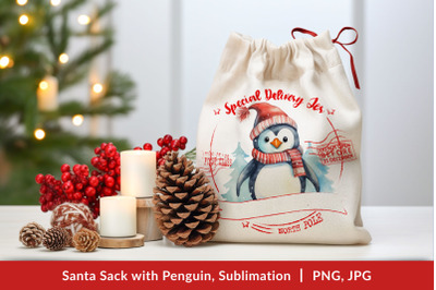 Santa Sack with Funny Christmas Penguin, Sublimation