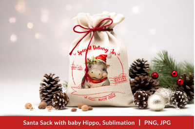 Santa Sack with Funny Christmas Hippo, Sublimation