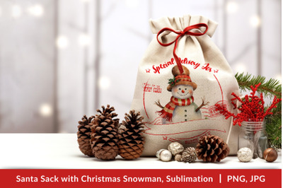 Santa Sack with Christmas Funny Snowman, Sublimation