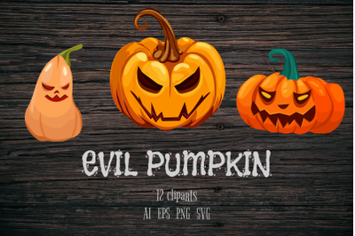 Halloween Evil Pumpkin clipart bundle cartoon PNG EPS