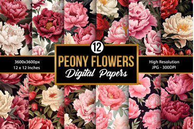 Peony Flowers Seamless Pattern Digital Papers