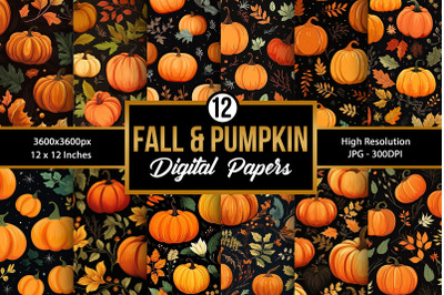 Pumpkin and Fall Seamless Pattern Digital Papers