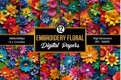 Rainbow Embroidery Flowers Seamless Patterns