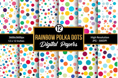 Rainbow Polka Dots Seamless Patterns, Polka Dots Digital Papers     In