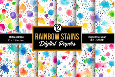 Rainbow Watercolor Stains Digital Papers