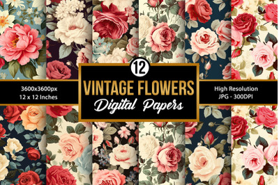 Vintage Roses Flowers Digital Papers