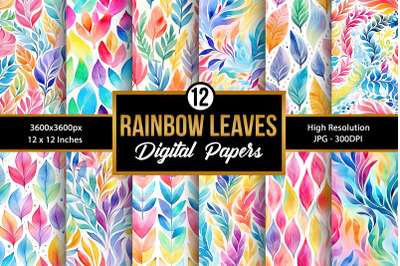 Watercolor Rainbow Leaves Seamless Patterns