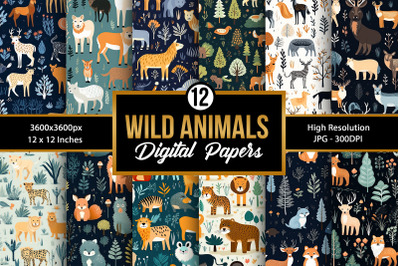 Wild Animals Digital Paper Seamless Patterns