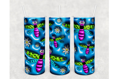 3D Dragonflies Tumbler Wrap, 20oz Skinny Tumbler Sublimation Design