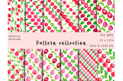 Watercolor Flowers Leaves Patterns Collection