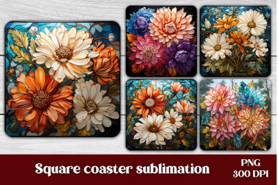 Flower square coaster sublimation | Stained glass coaster