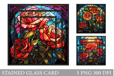 Rose Stained Glass Card. Stained Glass Rose Card Sublimation