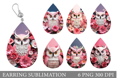 3D Owl Teardrop Earring. Paper Owl Earring Sublimation