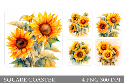 Sunflowers Square Coaster. Sunflowers Coaster Sublimation