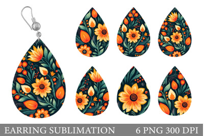 Flowers Earring Sublimation. Flowers Teardrop Earring