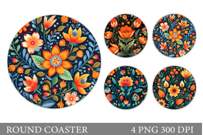 Flowers Coaster Design. Flowers Round Coaster Sublimation